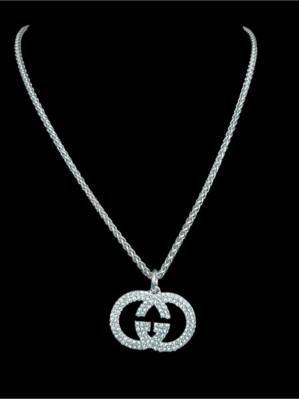 Crystal Double-G Pendant Necklace set  in Silver Tone with bracelet